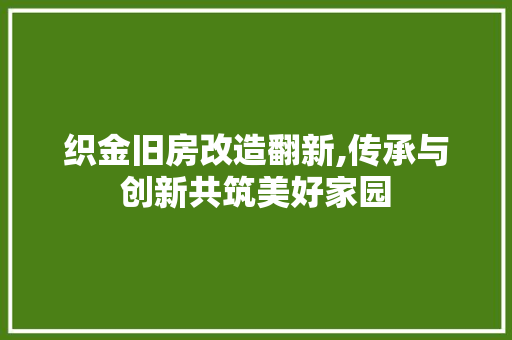 织金旧房改造翻新,传承与创新共筑美好家园