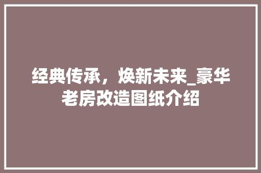 经典传承，焕新未来_豪华老房改造图纸介绍
