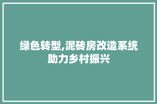绿色转型,泥砖房改造系统助力乡村振兴