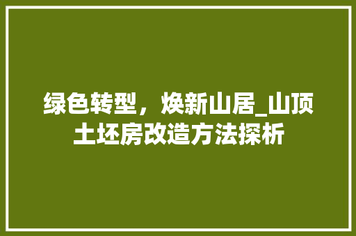 绿色转型，焕新山居_山顶土坯房改造方法探析