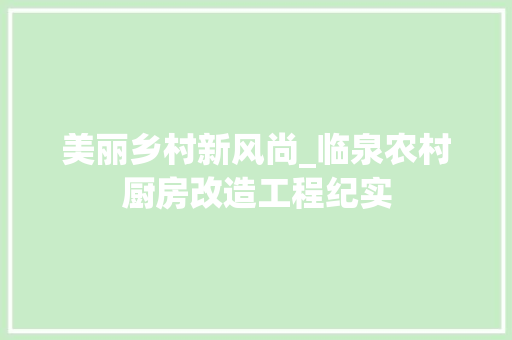 美丽乡村新风尚_临泉农村厨房改造工程纪实