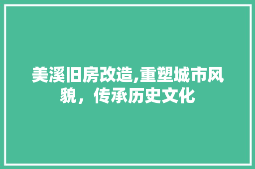 美溪旧房改造,重塑城市风貌，传承历史文化