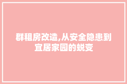 群租房改造,从安全隐患到宜居家园的蜕变