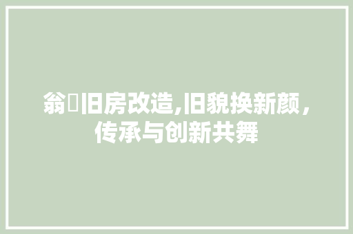 翁垟旧房改造,旧貌换新颜，传承与创新共舞