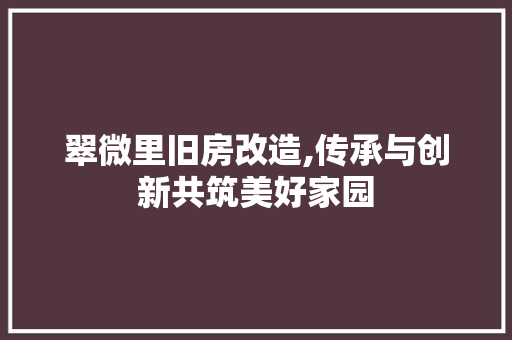 翠微里旧房改造,传承与创新共筑美好家园