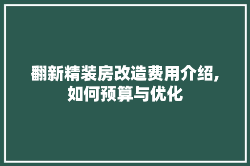 翻新精装房改造费用介绍,如何预算与优化