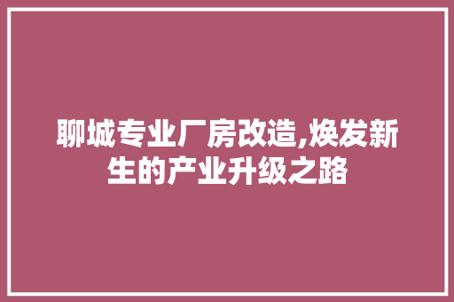 聊城专业厂房改造,焕发新生的产业升级之路