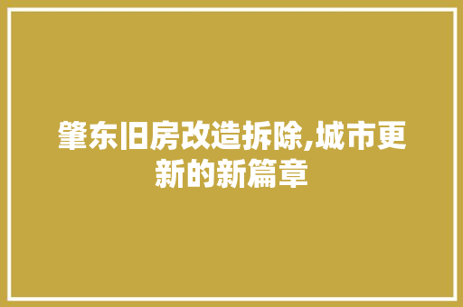 肇东旧房改造拆除,城市更新的新篇章