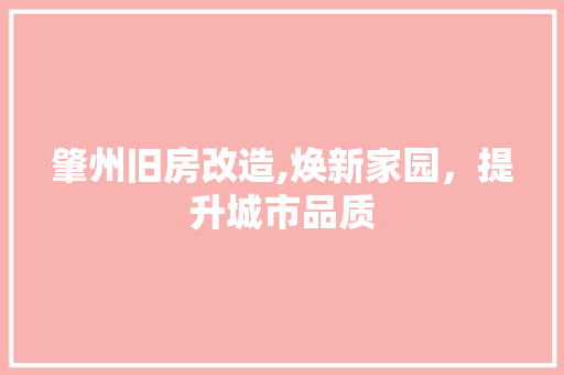 肇州旧房改造,焕新家园，提升城市品质