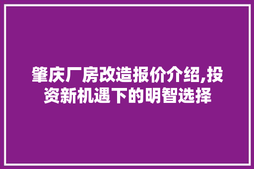 肇庆厂房改造报价介绍,投资新机遇下的明智选择