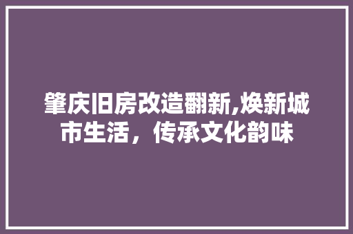 肇庆旧房改造翻新,焕新城市生活，传承文化韵味