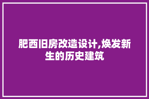肥西旧房改造设计,焕发新生的历史建筑