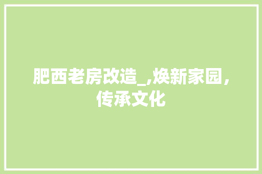 肥西老房改造_,焕新家园，传承文化