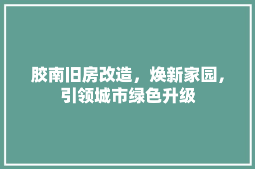 胶南旧房改造，焕新家园，引领城市绿色升级