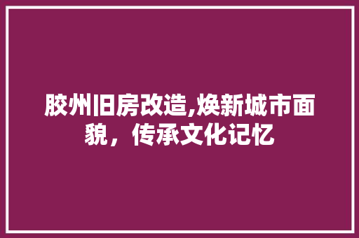 胶州旧房改造,焕新城市面貌，传承文化记忆