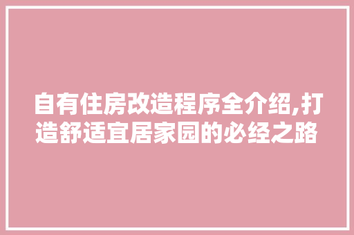 自有住房改造程序全介绍,打造舒适宜居家园的必经之路
