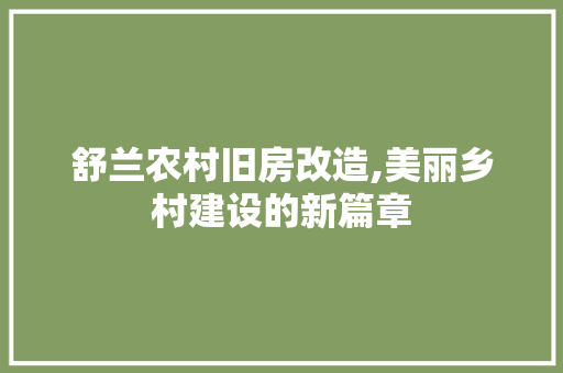 舒兰农村旧房改造,美丽乡村建设的新篇章