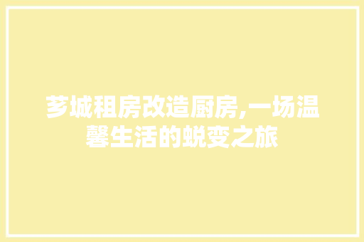 芗城租房改造厨房,一场温馨生活的蜕变之旅