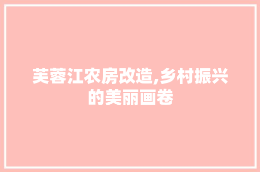 芙蓉江农房改造,乡村振兴的美丽画卷