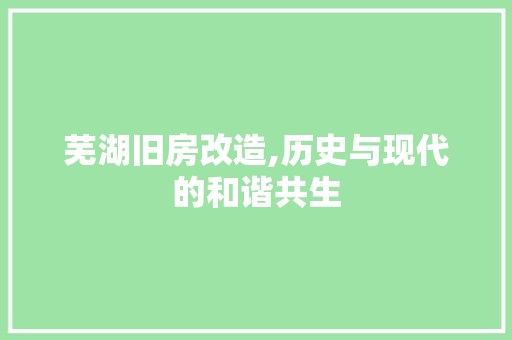 芜湖旧房改造,历史与现代的和谐共生