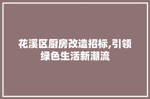 花溪区厨房改造招标,引领绿色生活新潮流