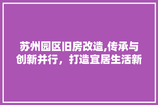苏州园区旧房改造,传承与创新并行，打造宜居生活新篇章
