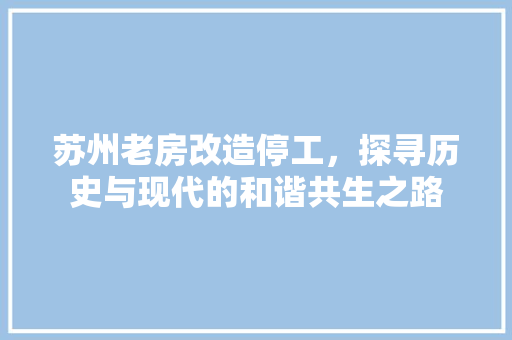 苏州老房改造停工，探寻历史与现代的和谐共生之路