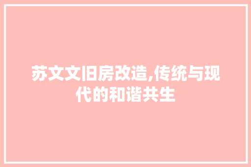 苏文文旧房改造,传统与现代的和谐共生