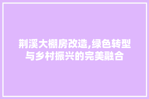 荆溪大棚房改造,绿色转型与乡村振兴的完美融合