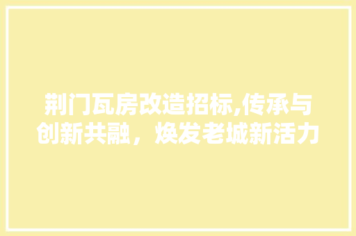 荆门瓦房改造招标,传承与创新共融，焕发老城新活力