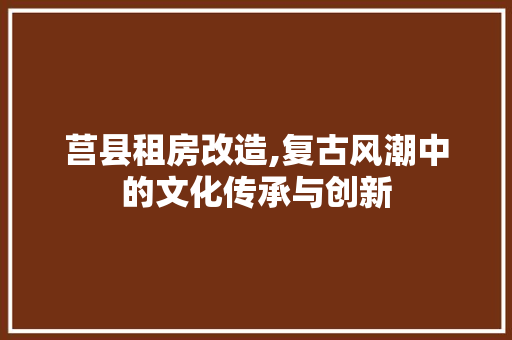 莒县租房改造,复古风潮中的文化传承与创新