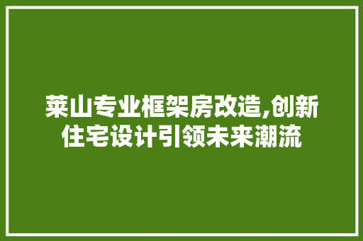 莱山专业框架房改造,创新住宅设计引领未来潮流
