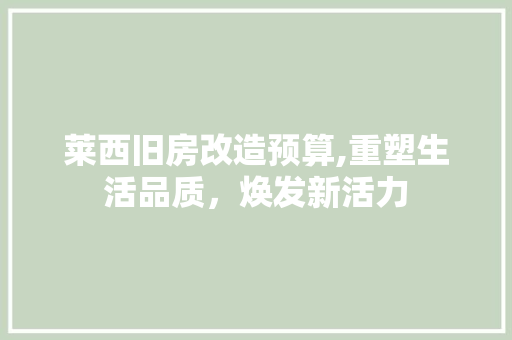 莱西旧房改造预算,重塑生活品质，焕发新活力