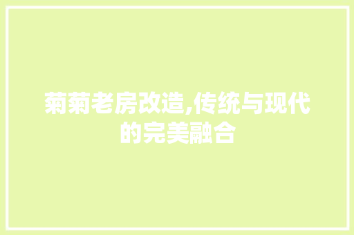 菊菊老房改造,传统与现代的完美融合
