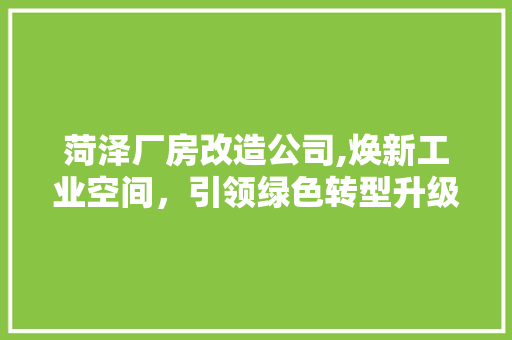 菏泽厂房改造公司,焕新工业空间，引领绿色转型升级
