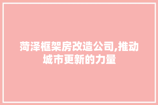 菏泽框架房改造公司,推动城市更新的力量