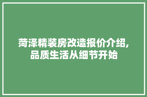 菏泽精装房改造报价介绍,品质生活从细节开始