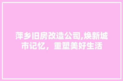 萍乡旧房改造公司,焕新城市记忆，重塑美好生活