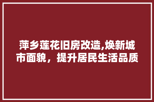 萍乡莲花旧房改造,焕新城市面貌，提升居民生活品质