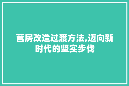 营房改造过渡方法,迈向新时代的坚实步伐
