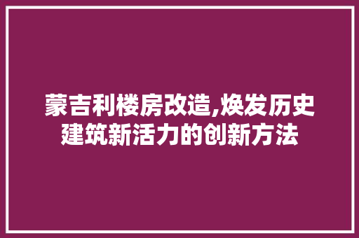 蒙吉利楼房改造,焕发历史建筑新活力的创新方法