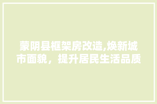 蒙阴县框架房改造,焕新城市面貌，提升居民生活品质