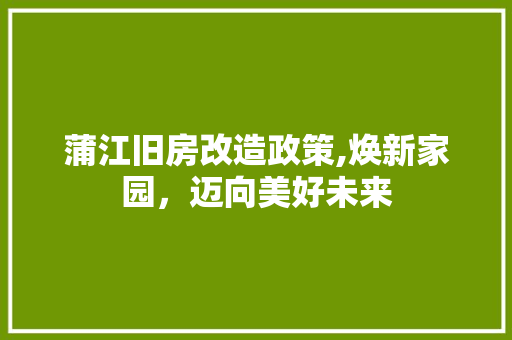 蒲江旧房改造政策,焕新家园，迈向美好未来