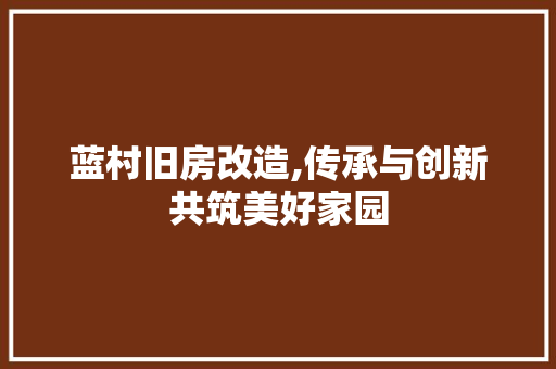 蓝村旧房改造,传承与创新共筑美好家园