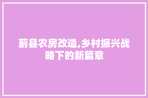蓟县农房改造,乡村振兴战略下的新篇章