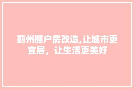 蓟州棚户房改造,让城市更宜居，让生活更美好