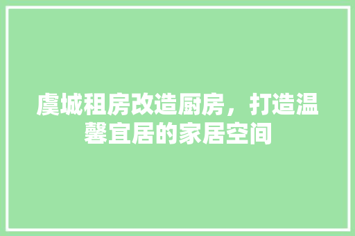 虞城租房改造厨房，打造温馨宜居的家居空间