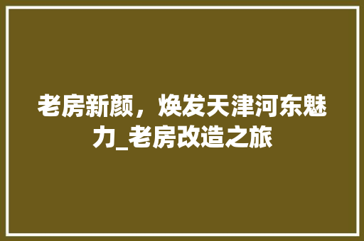老房新颜，焕发天津河东魅力_老房改造之旅