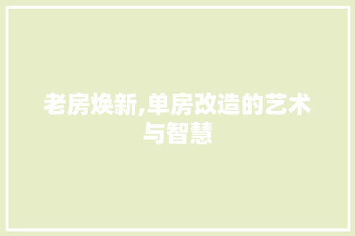 老房焕新,单房改造的艺术与智慧