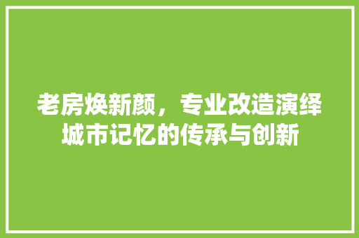老房焕新颜，专业改造演绎城市记忆的传承与创新